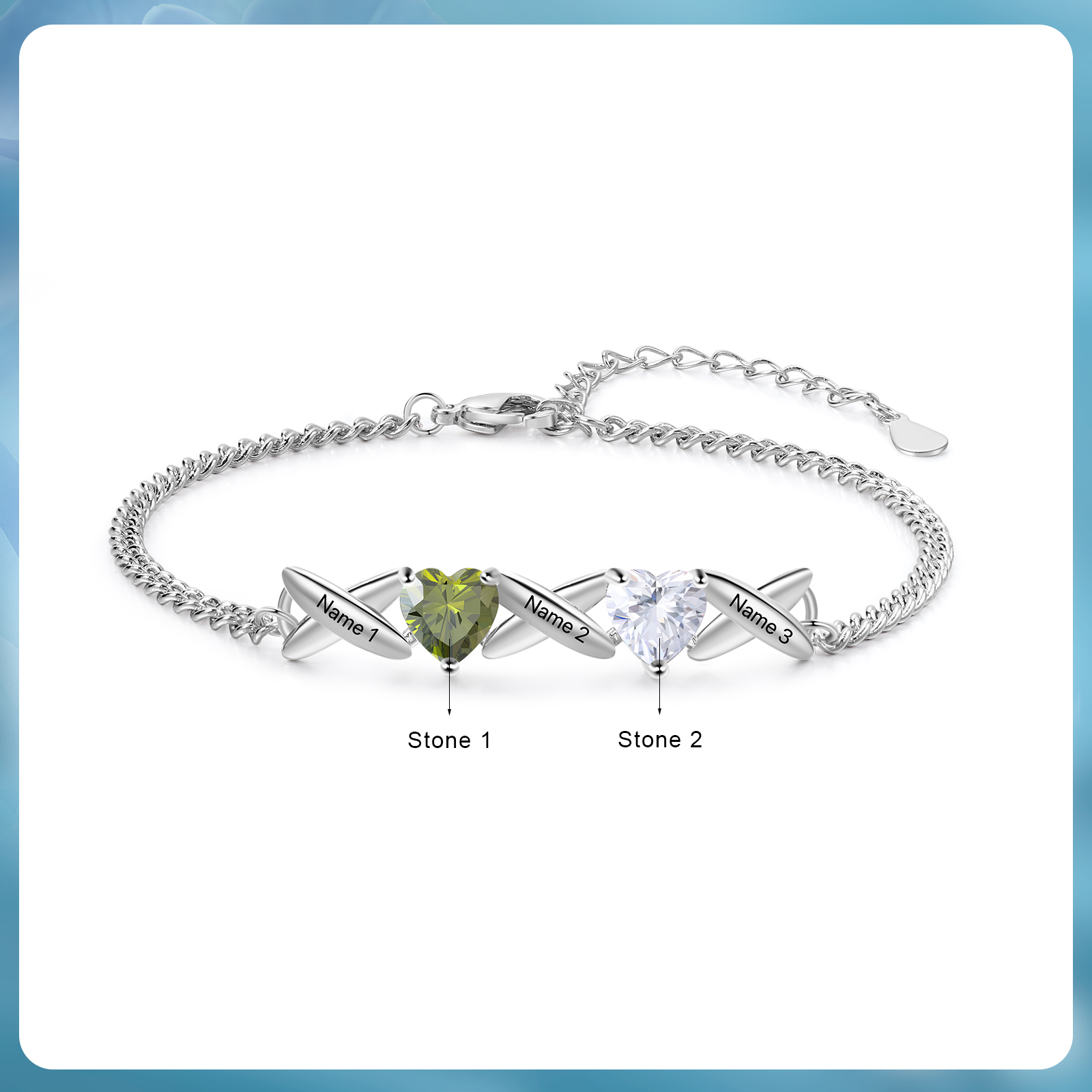 Custom 2 Birthstones Bracelet Engraved 3 Names Bracelet Personalised Birthday Gift for Her-Jessemade AU