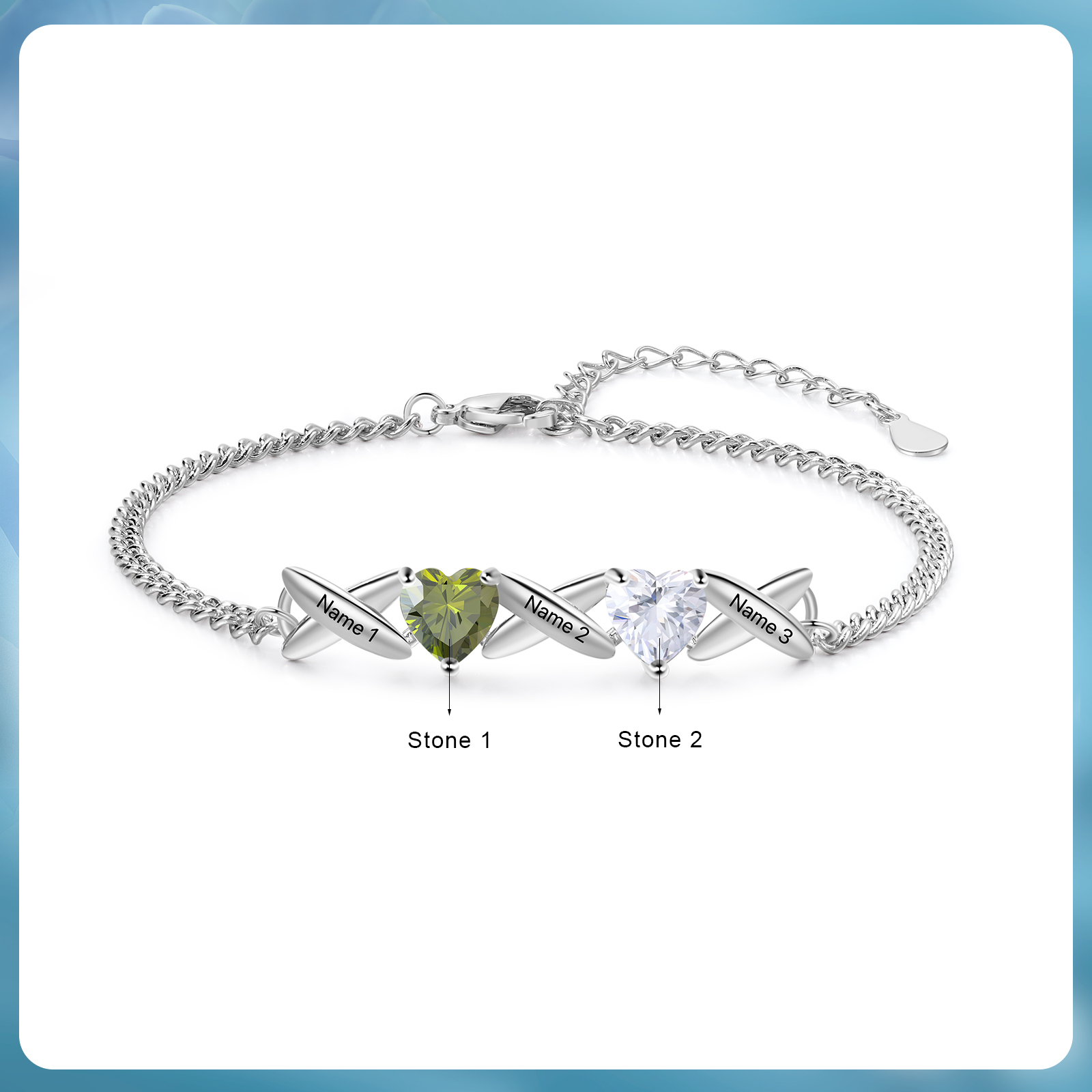 Custom 2 Birthstones Bracelet Engraved 3 Names Bracelet Personalised Birthday Gift for Her-Jessemade AU