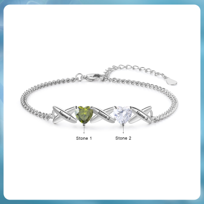 Custom 2 Birthstones Bracelet Engraved 3 Names Bracelet Personalised Birthday Gift for Her-Jessemade AU