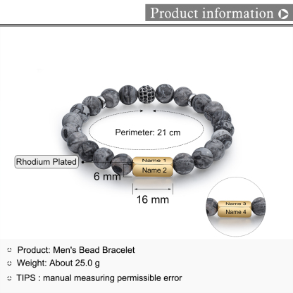 Personalised Round Beads Bracelet Custom Names Men's Bracelet Gifts For Him-Jessemade AU