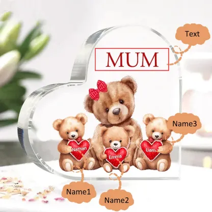 3 Names - Personalised Acrylic Heart Keepsake Custom Text Teddy Bear Ornaments Gifts for Grandma/Mother-Jessemade AU