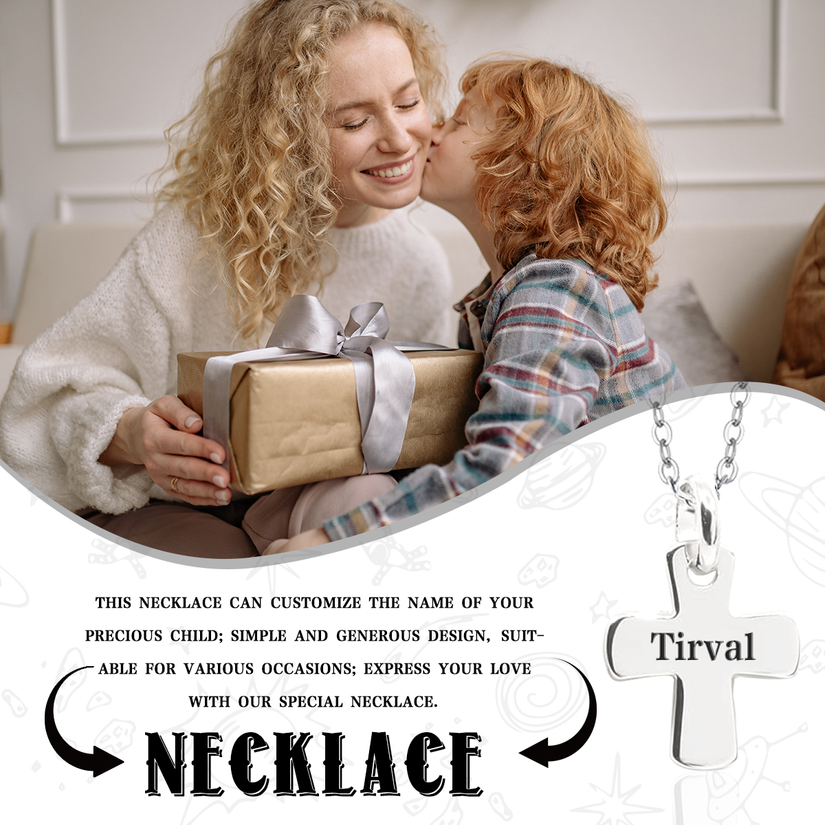 Personalised Cross Pendant Necklace with Name Stainless Steel Necklace Silver Gift for Boys Girls-Jessemade AU