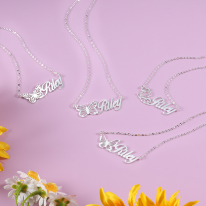 Personalised Birth Month Butterfly Name Necklace Classic Jewelry Gift For Her-Jessemade AU