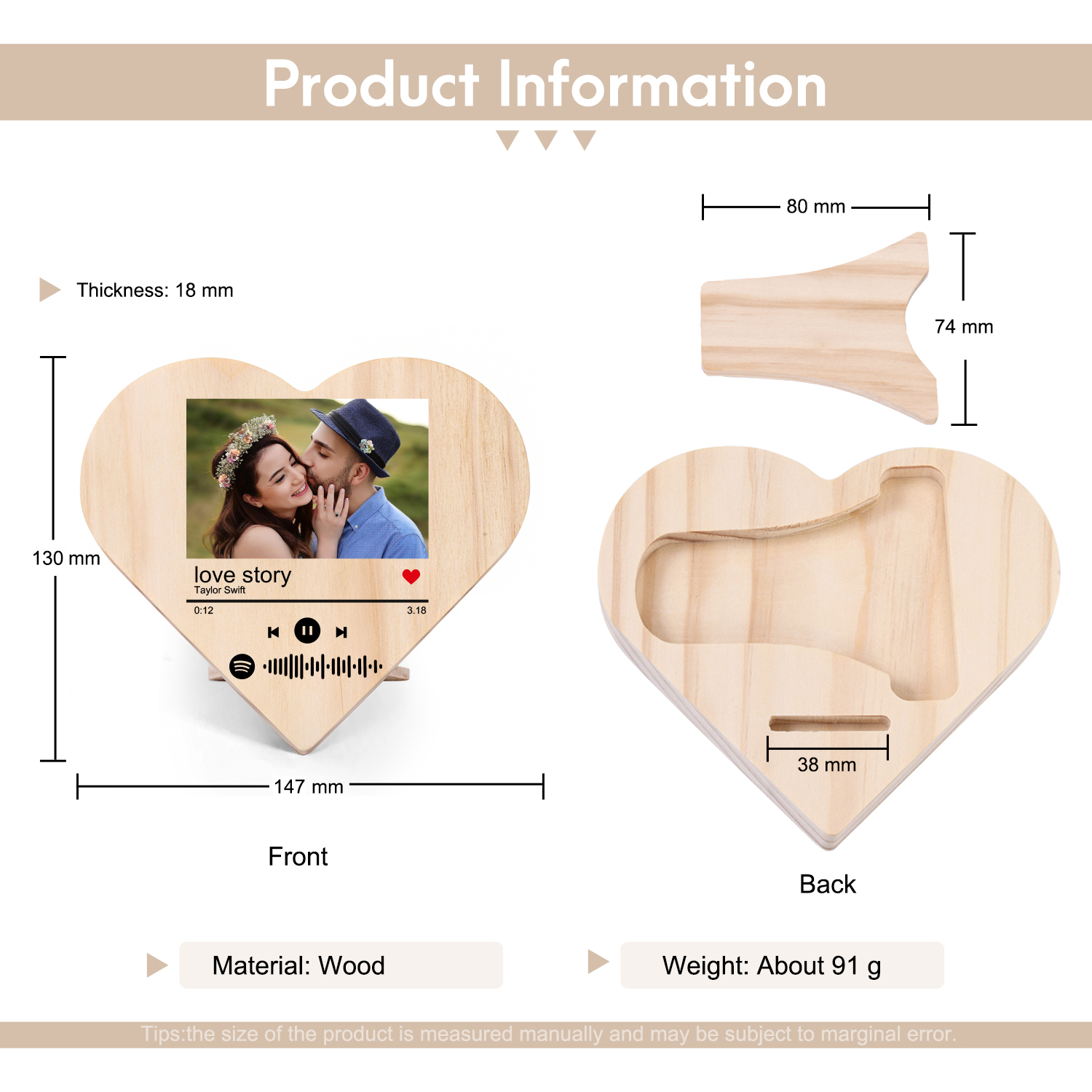 Personalised Wooden Spotify Code Heart Keepsake Desktop Ornament-Jessemade AU