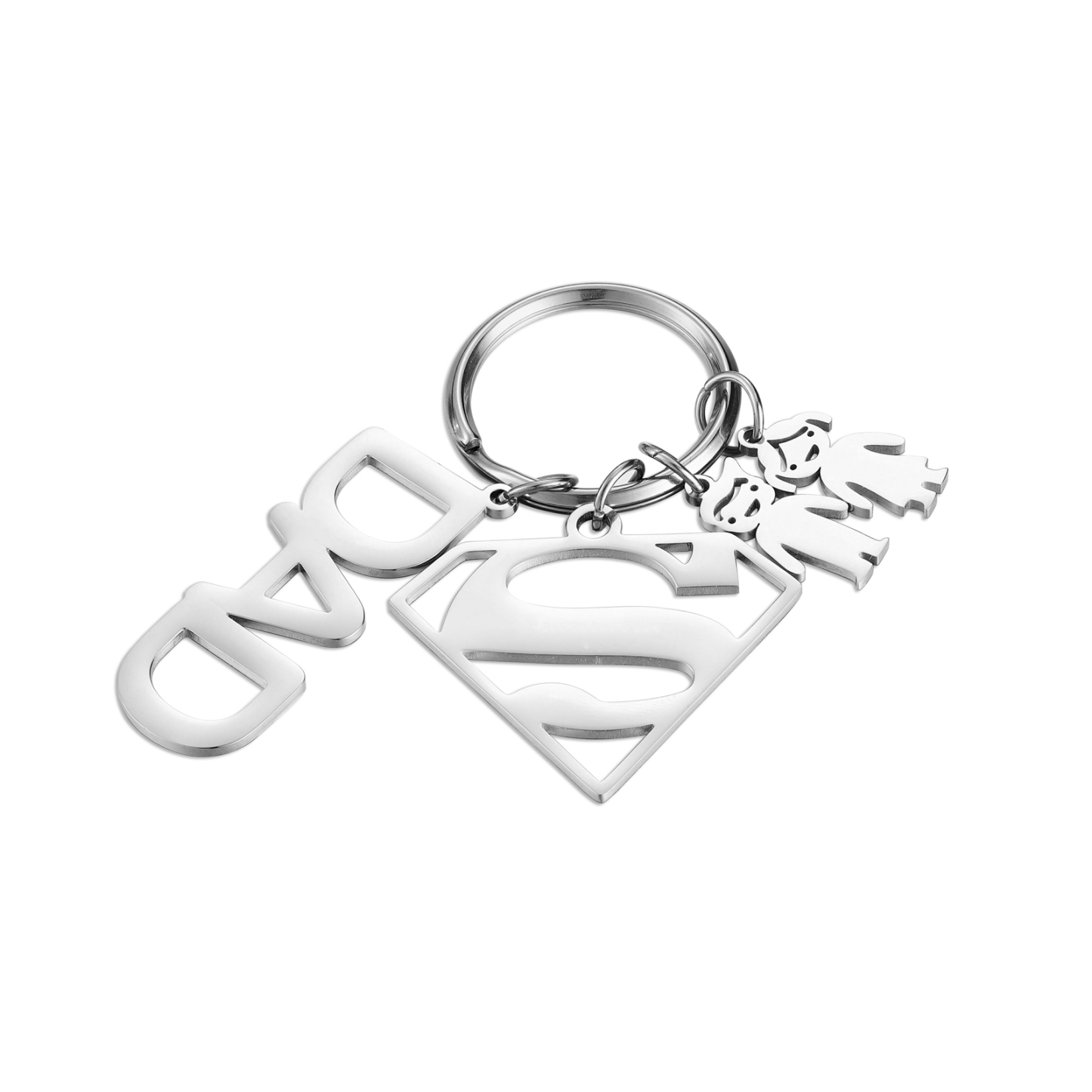 Personalised 2 Kid Charm Keychain with Superman Sign Keyring for Dad-Jessemade AU