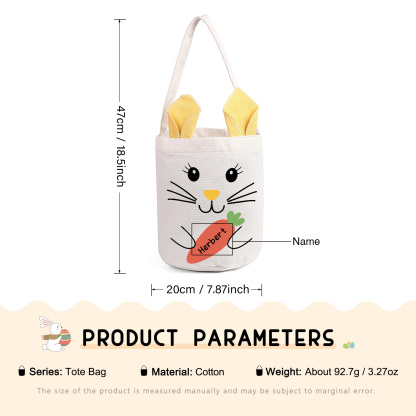 Personalised Bunny Tote Bag Custom Name Bunny Bucket Bag Easter Gifts for Kids-Jessemade AU