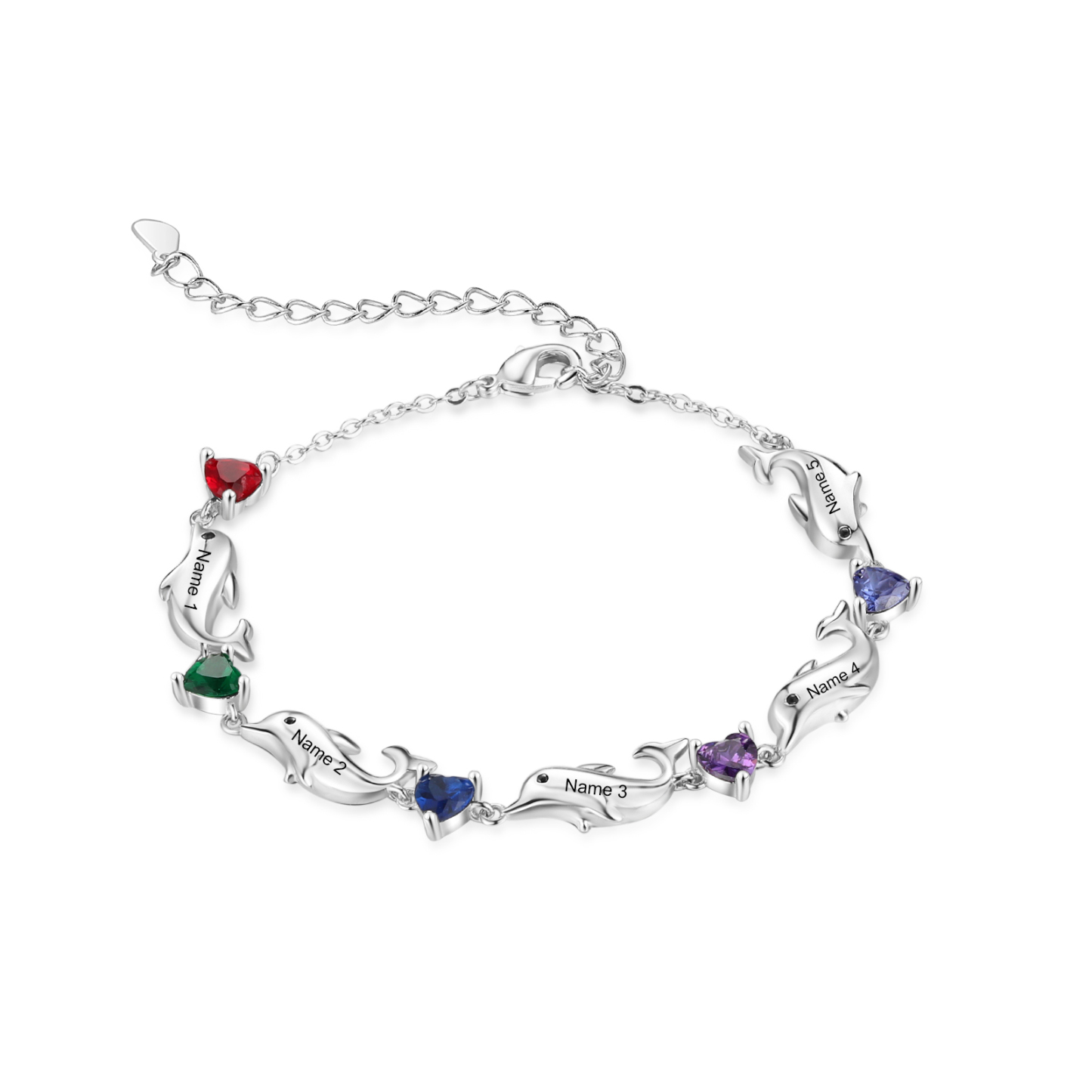 Dolphin Bracelet Personalised 5 Birthstones & 5 Names Women Bracelet-Jessemade AU