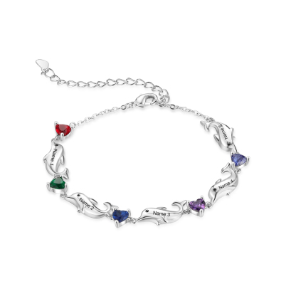 Dolphin Bracelet Personalised 5 Birthstones & 5 Names Women Bracelet-Jessemade AU