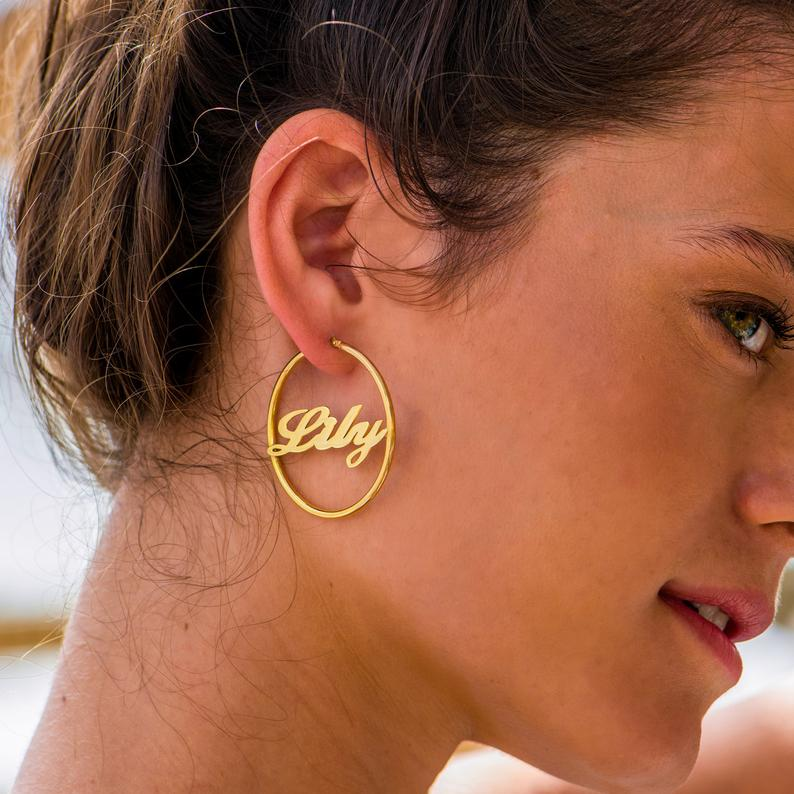Personalised Name Hoop Earrings for Her-Jessemade AU