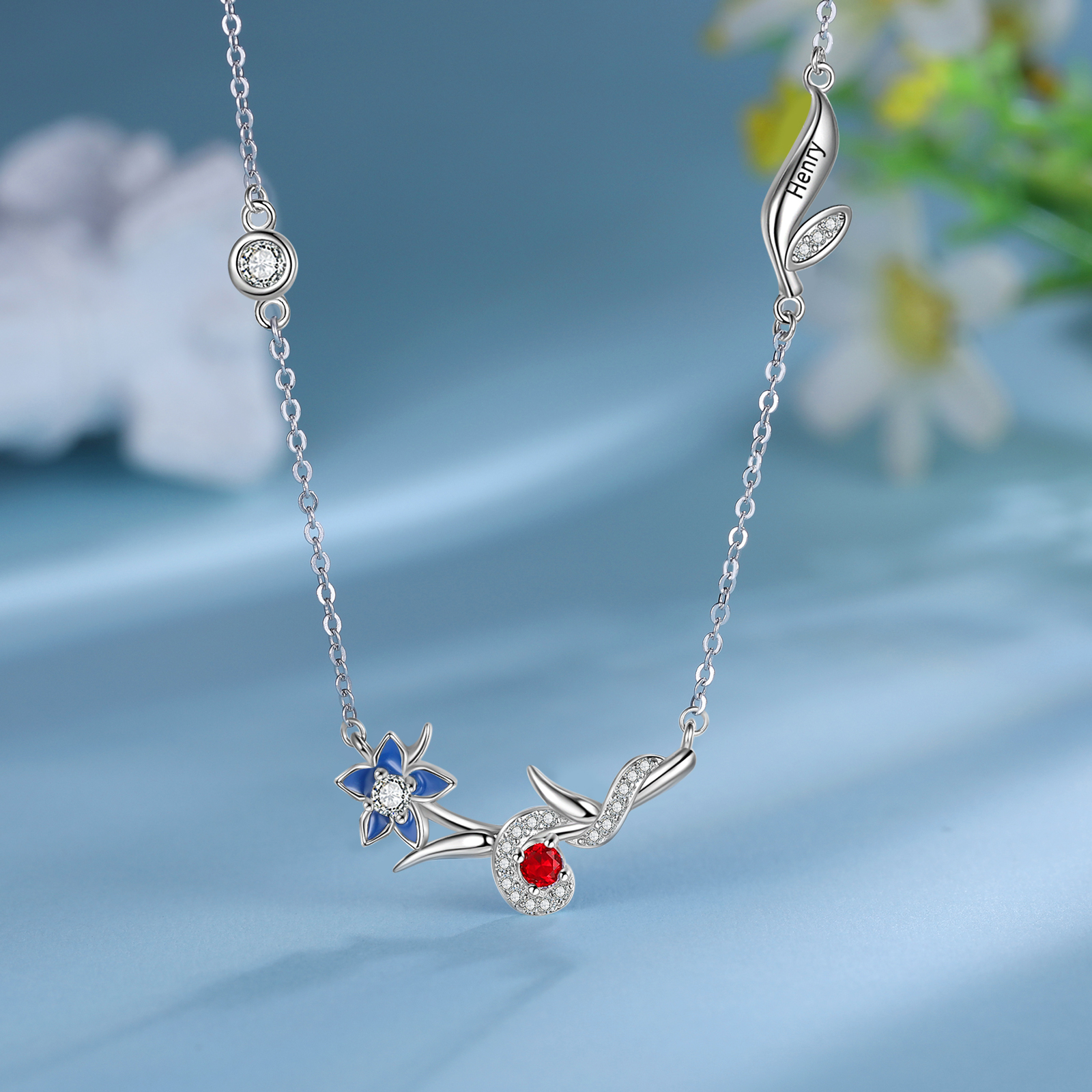 Personalised July Birthflower Necklace With Birthstone Best Gift For Her-Jessemade AU