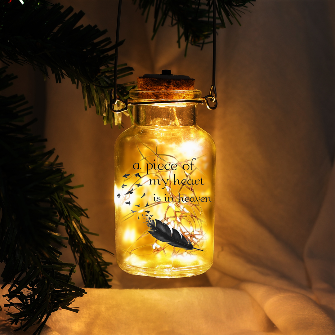 Memorial Jar Night Light Home Decor "A Piece of My Heart Is In Heaven"-Jessemade AU