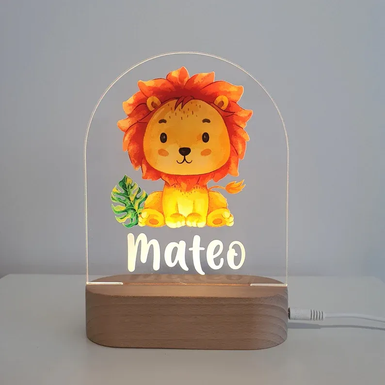 Personalised Jungle Safari Lion Night Light Custom Name LED Lamp Baby Gift for Kids-Jessemade AU