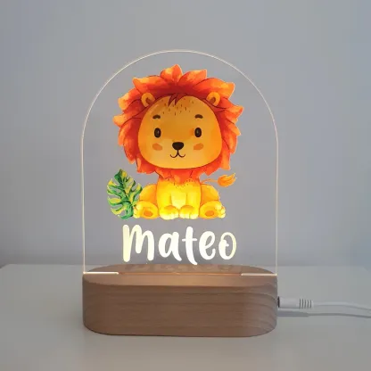 Personalised Jungle Safari Lion Night Light Custom Name LED Lamp Baby Gift for Kids-Jessemade AU