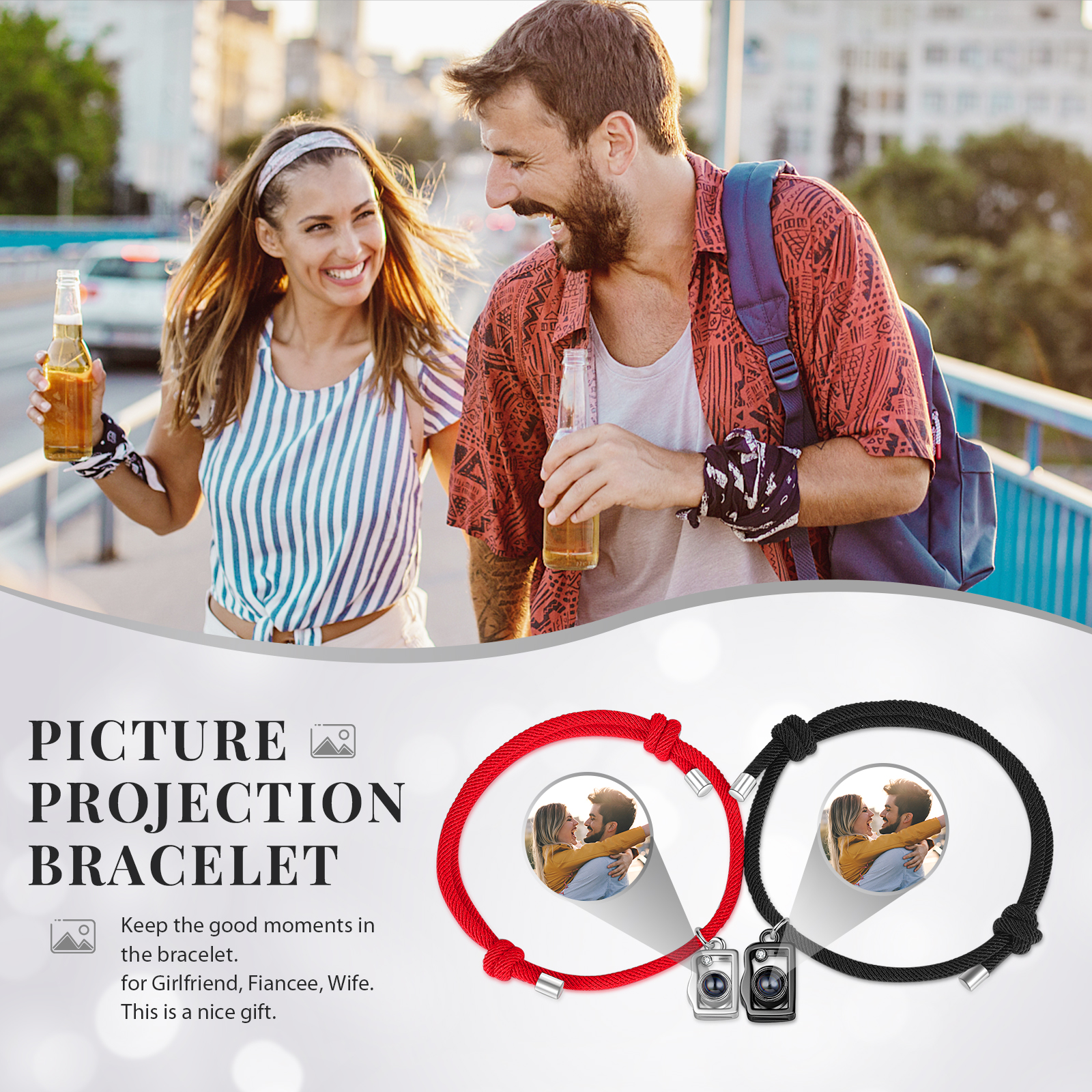 Personalised Projection Bracelet Custom Photo Couple Bracelet with Camera Pendant Creative Gift for Her-Jessemade AU