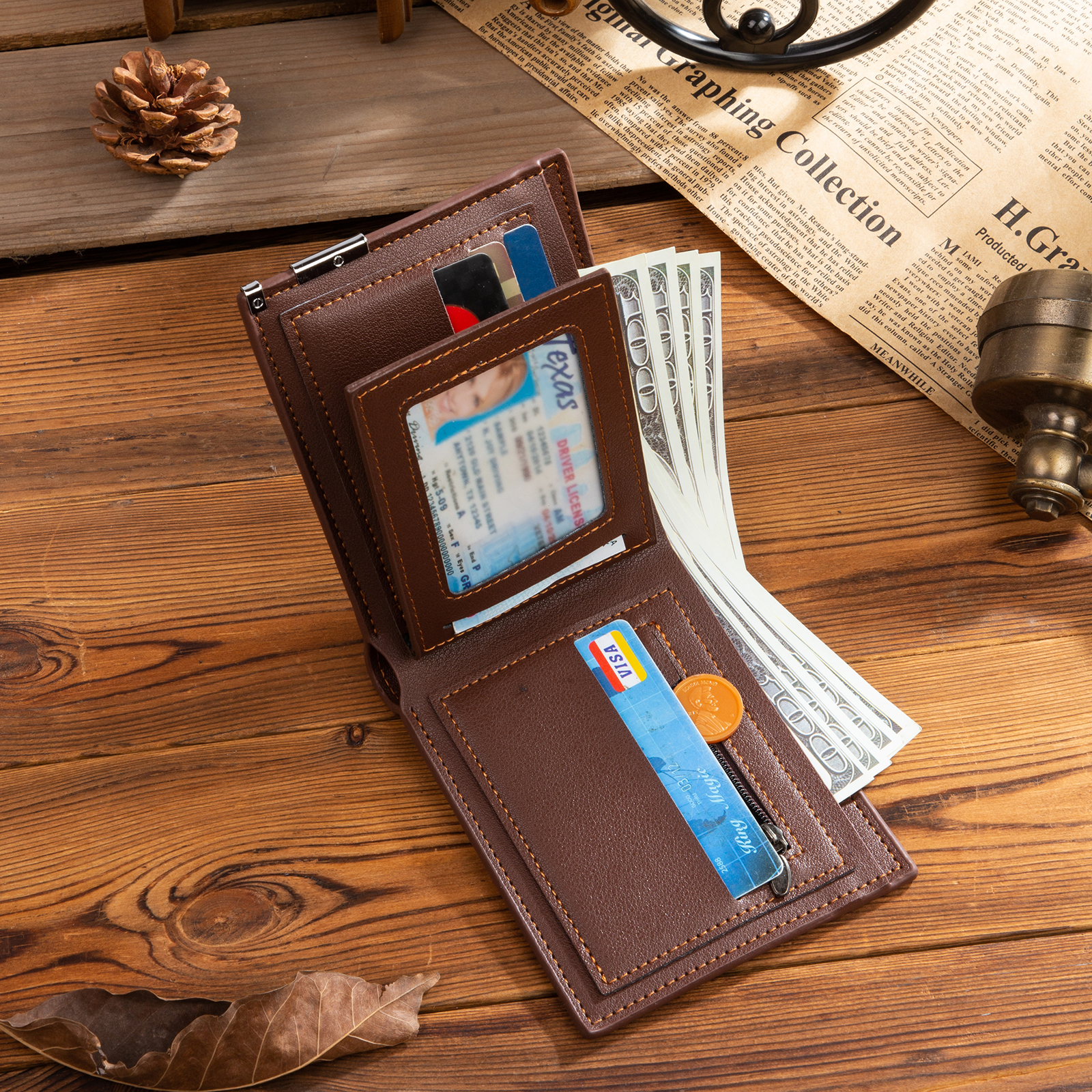 Personalised Leather Wallet Engraved Photo Folding Wallet Short Purse Love Gifts For Him-Jessemade AU