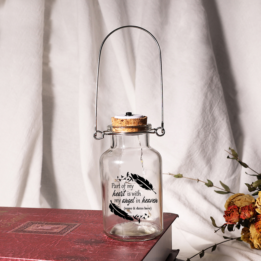 Personalised Jar Night Light Memorial Gifts "Part of My Heart Is with My Angel in Heaven"-Jessemade AU
