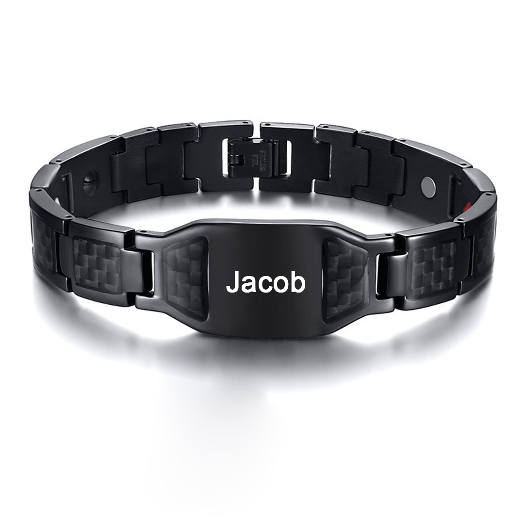 Personalised Carbon Fiber Energy Bracelet Custom Name Men's Bracelet Bangle Gifts For Him-Jessemade AU