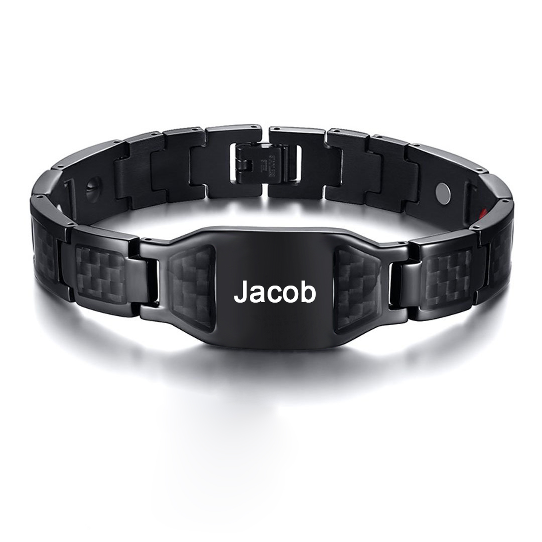 Personalised Carbon Fiber Energy Bracelet Custom Name Men's Bracelet Bangle Gifts For Him-Jessemade AU