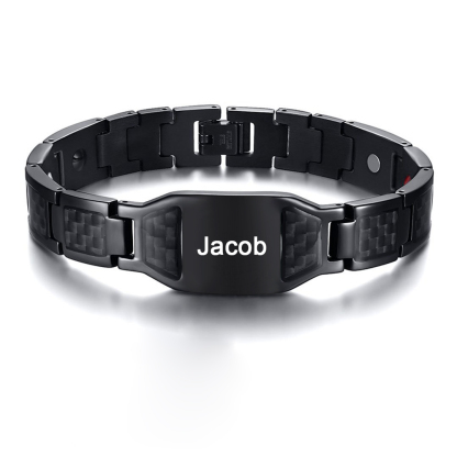 Personalised Carbon Fiber Energy Bracelet Custom Name Men's Bracelet Bangle Gifts For Him-Jessemade AU
