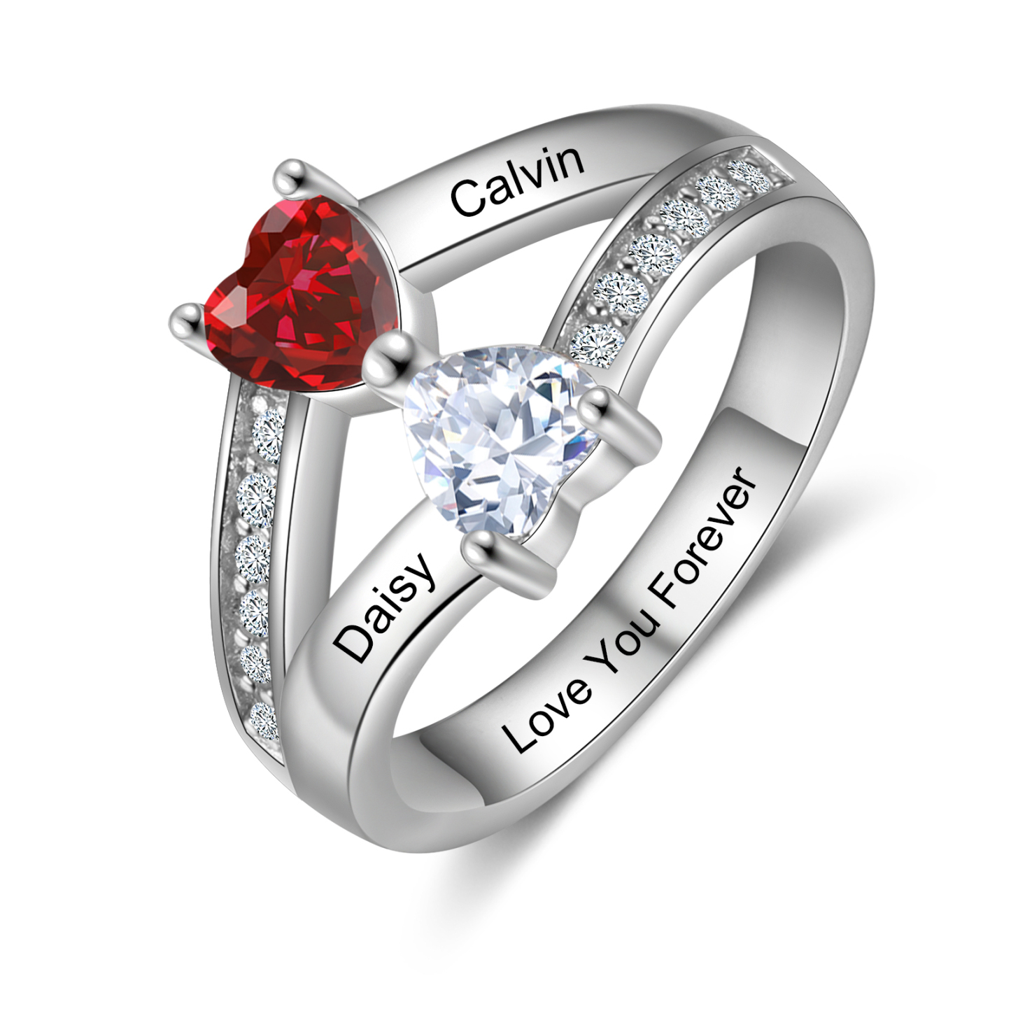 Personalised Birthstone Mother Ring Engraved 2 Names Birthstones Ring Gifts for Women-Jessemade AU