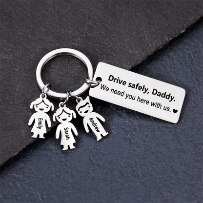 To My Dad Grandpa 3 Kid Charms Keychain "Drive Safely, Daddy"-Jessemade AU