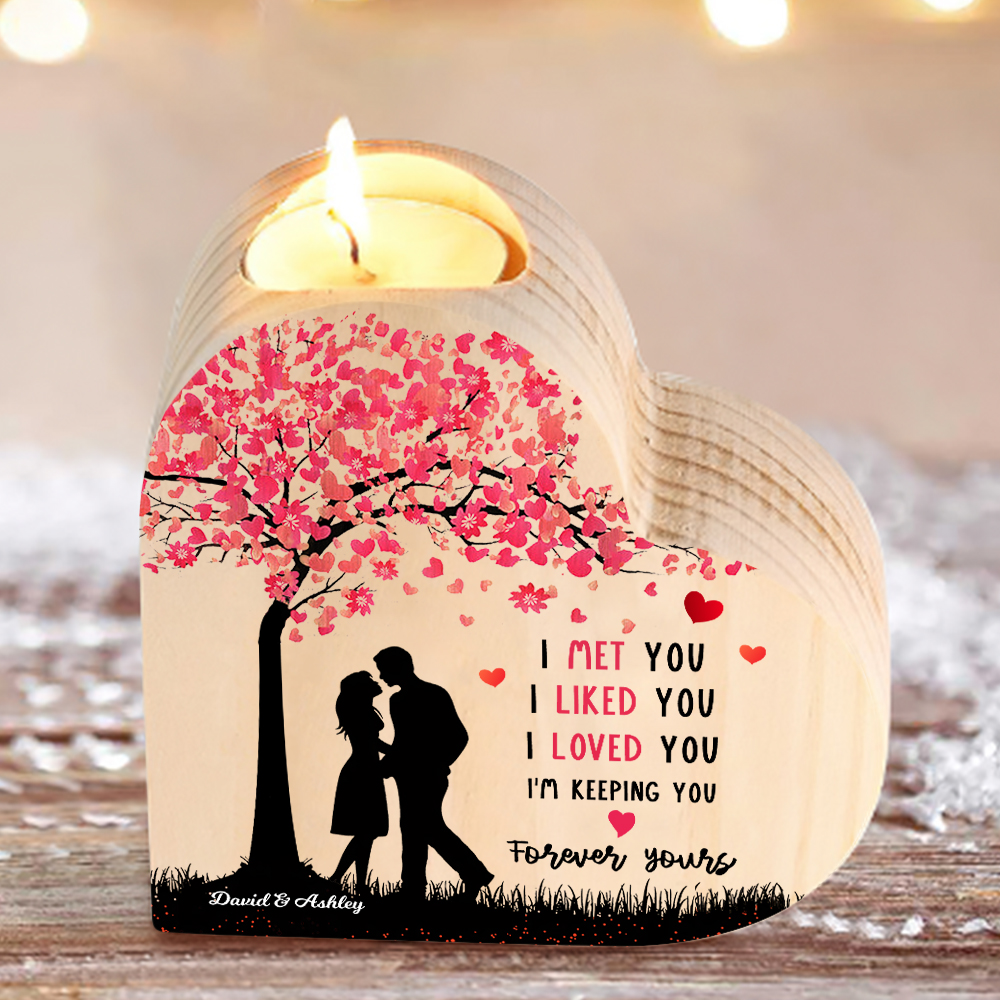 Personalised Couple Candle Holder Custom 2 Names Wooden Candlesticks Heart Valentine's Day Gifts for Wife/Girlfriend-Jessemade AU
