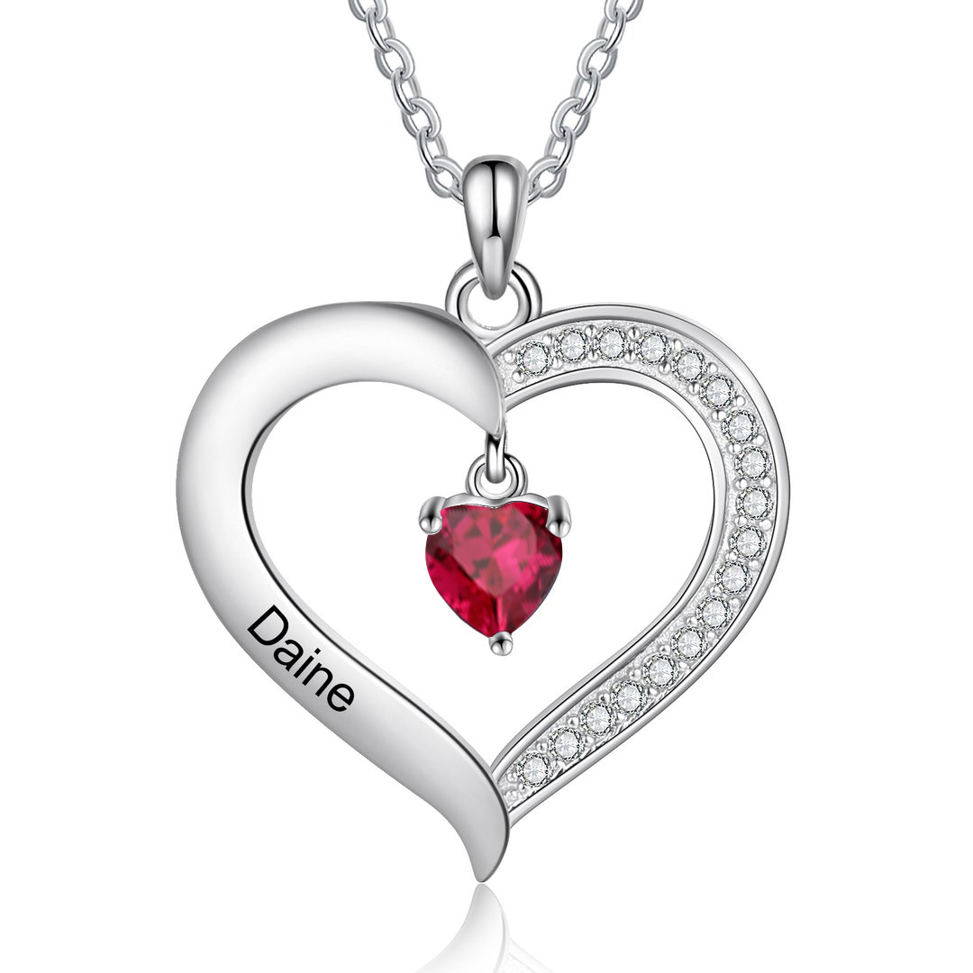 Personalised Necklace With 1 Heart Birthstone Engraved Names Heart Necklace Gift For Women-Jessemade AU
