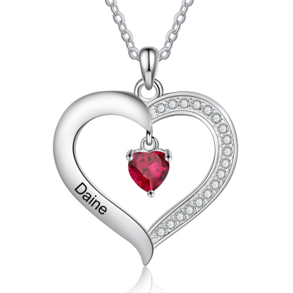 Personalised Necklace With 1 Heart Birthstone Engraved Names Heart Necklace Gift For Women-Jessemade AU