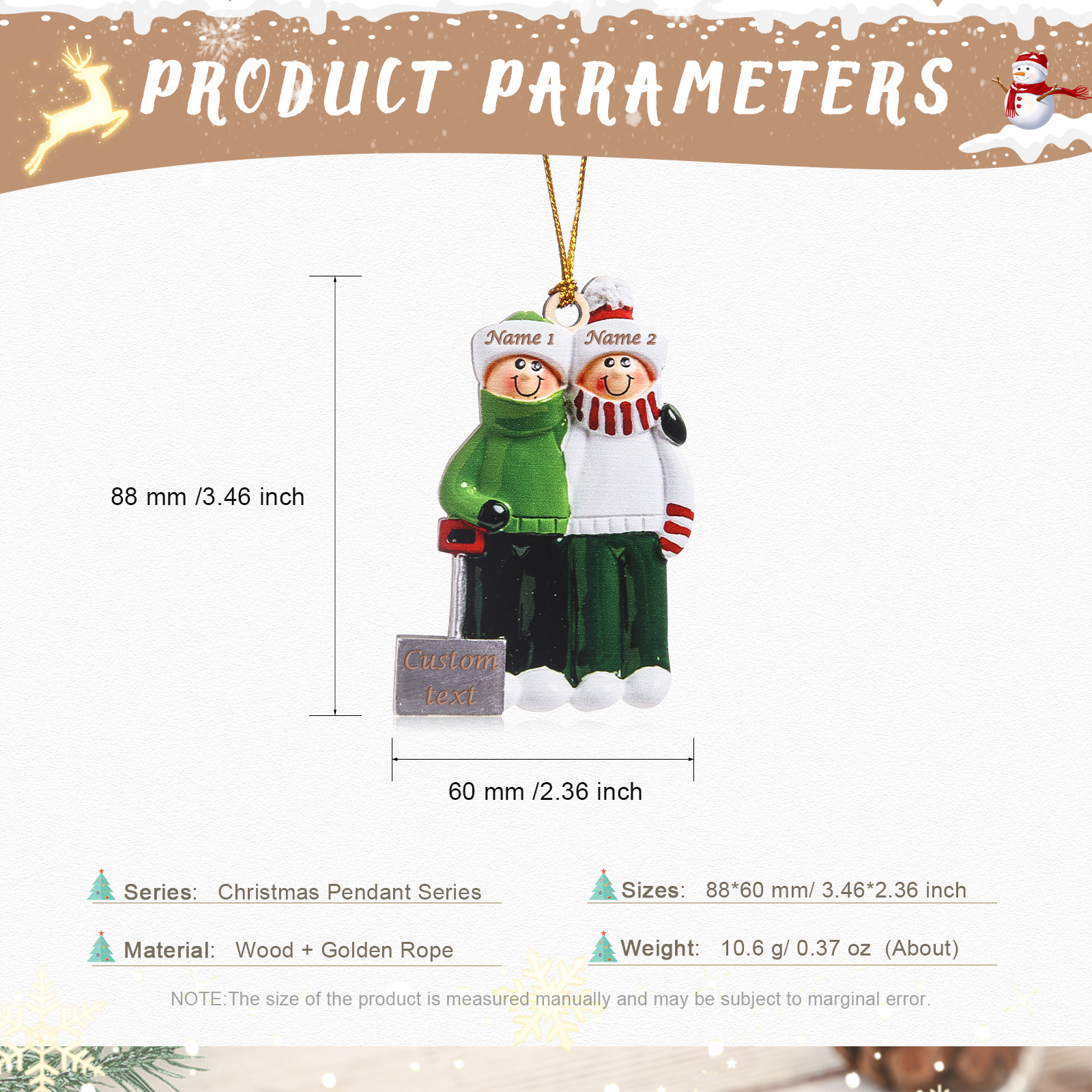 2 Names - Personalised Christmas Tree Ornaments Wooden Christmas Decor with Name Gifts for Family Friends-Jessemade AU