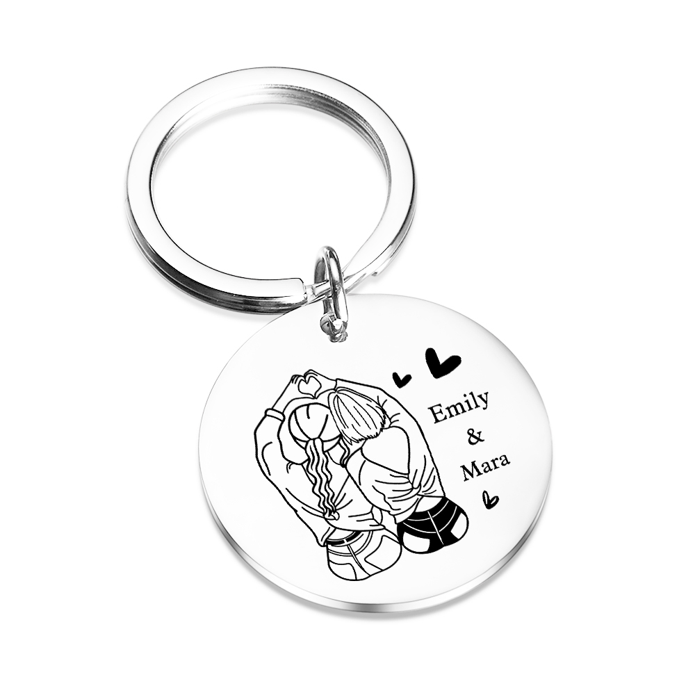 Personalised Photo Keychain Custom 2 Names Circle Keyring Metal Keychain Gift For Sisters/Besties/Friends-Jessemade AU