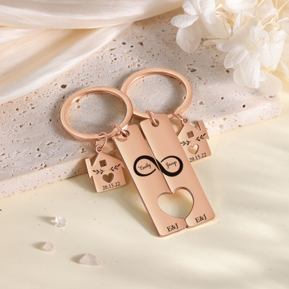 2 PCS Couple Keychain Set Custom 2 Names & Letters & Dates Keyring Infinity Keychain Romantic Personalised Gift for Him/Her-Jessemade AU