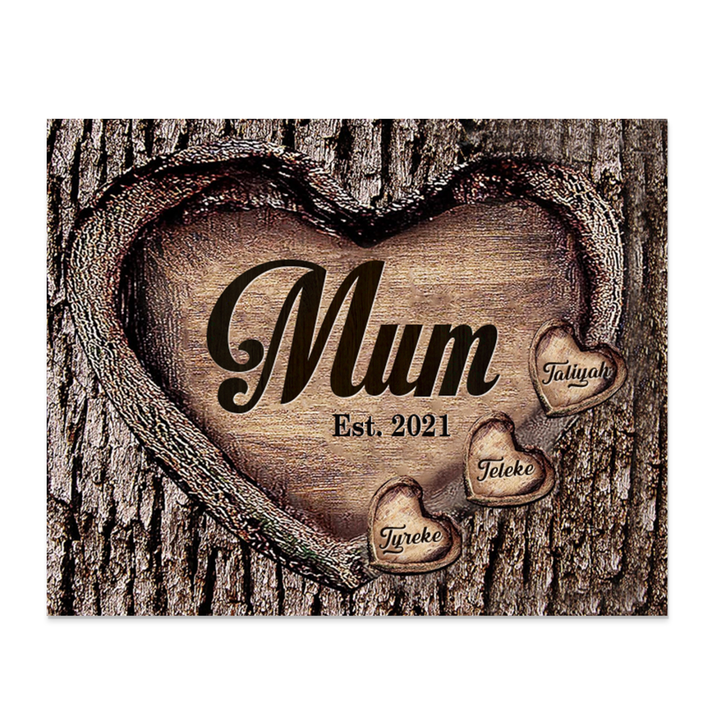3 Names - Personalised Mum Wooden Plaque Custom Date & Names Home Decoration Hearts Gift for Mother-Jessemade AU