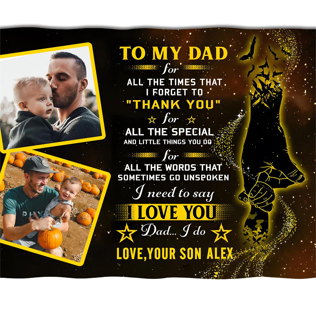 Personalized Fleece Blanket Custom 2 Photos and 1 Name Father's Day Gift for Dad-Jessemade AU