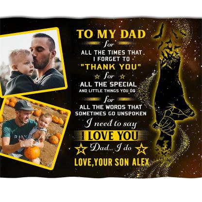 Personalized Fleece Blanket Custom 2 Photos and 1 Name Father's Day Gift for Dad-Jessemade AU