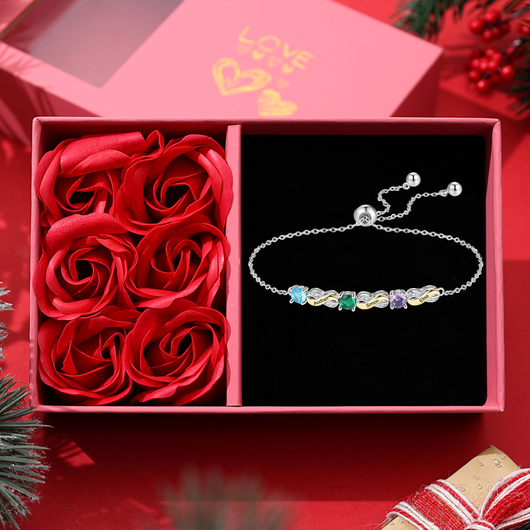 Mother & Family Bracelet with Birthstones Engrave 3 Names Infinity Bracelet Gifts for Mum-Jessemade AU