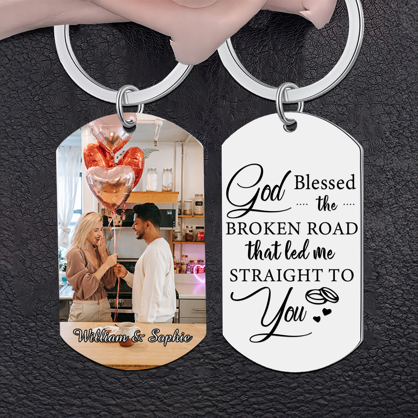 Personalised Couple Photo Keychain Customised 2 Names Keyring Valentine's Day Gifts - God Blessed the Broken Road that Led Me Straight To You-Jessemade AU
