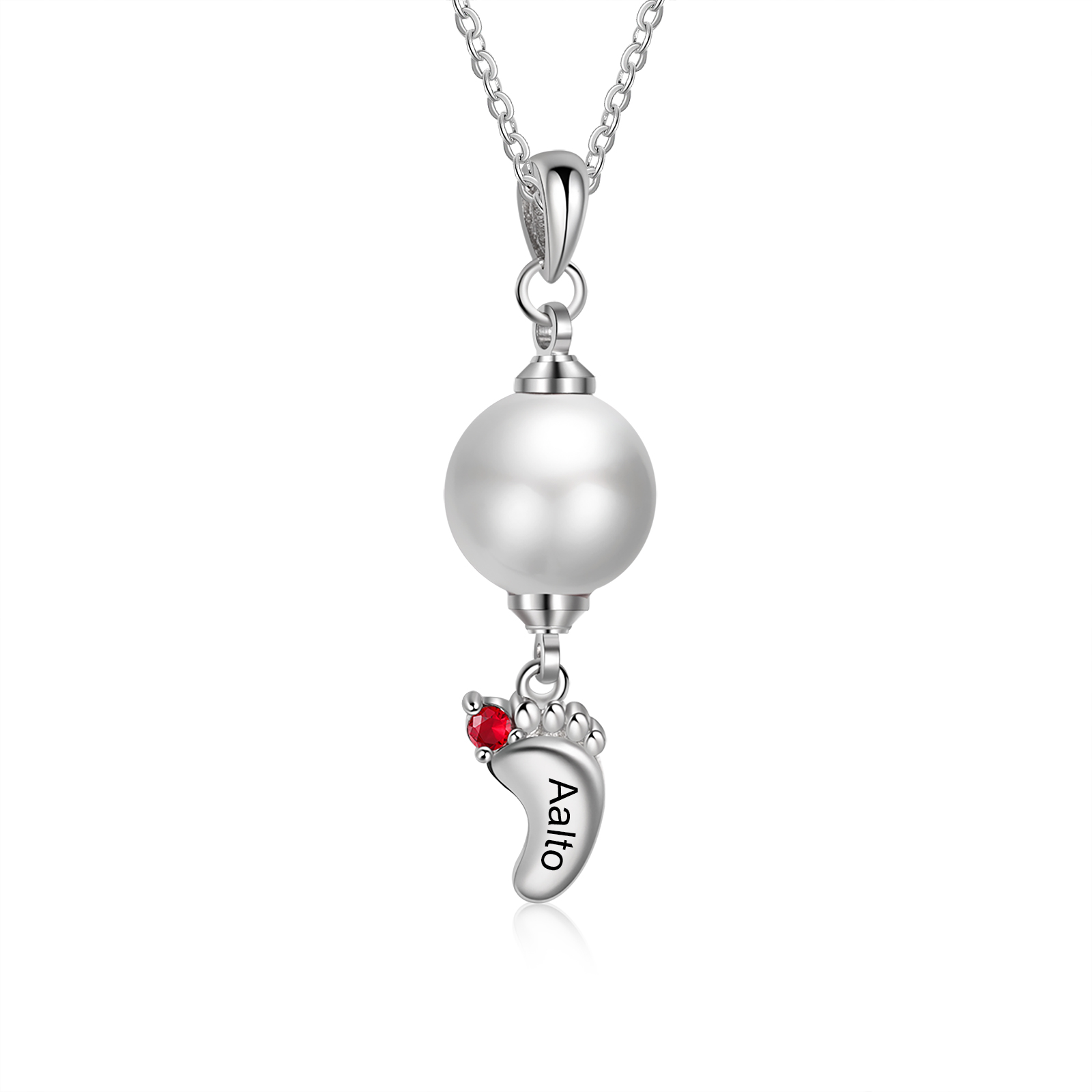 Personalised Baby Feet Pearl Necklace Custom 1 Name & Birthstone Mother Necklace-Jessemade AU