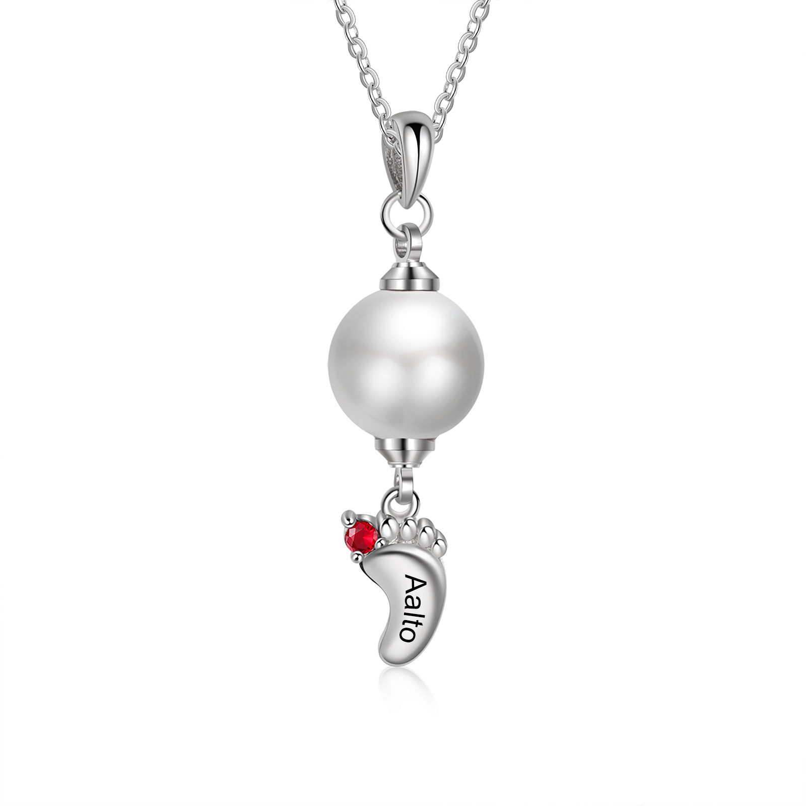 Personalised Baby Feet Pearl Necklace Custom 1 Name & Birthstone Mother Necklace-Jessemade AU