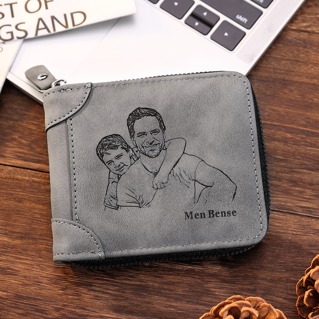 Personalised Men's Leather Wallet Custom Photo & Text Zipper Wallet Father's Day Gift for Him-Jessemade AU