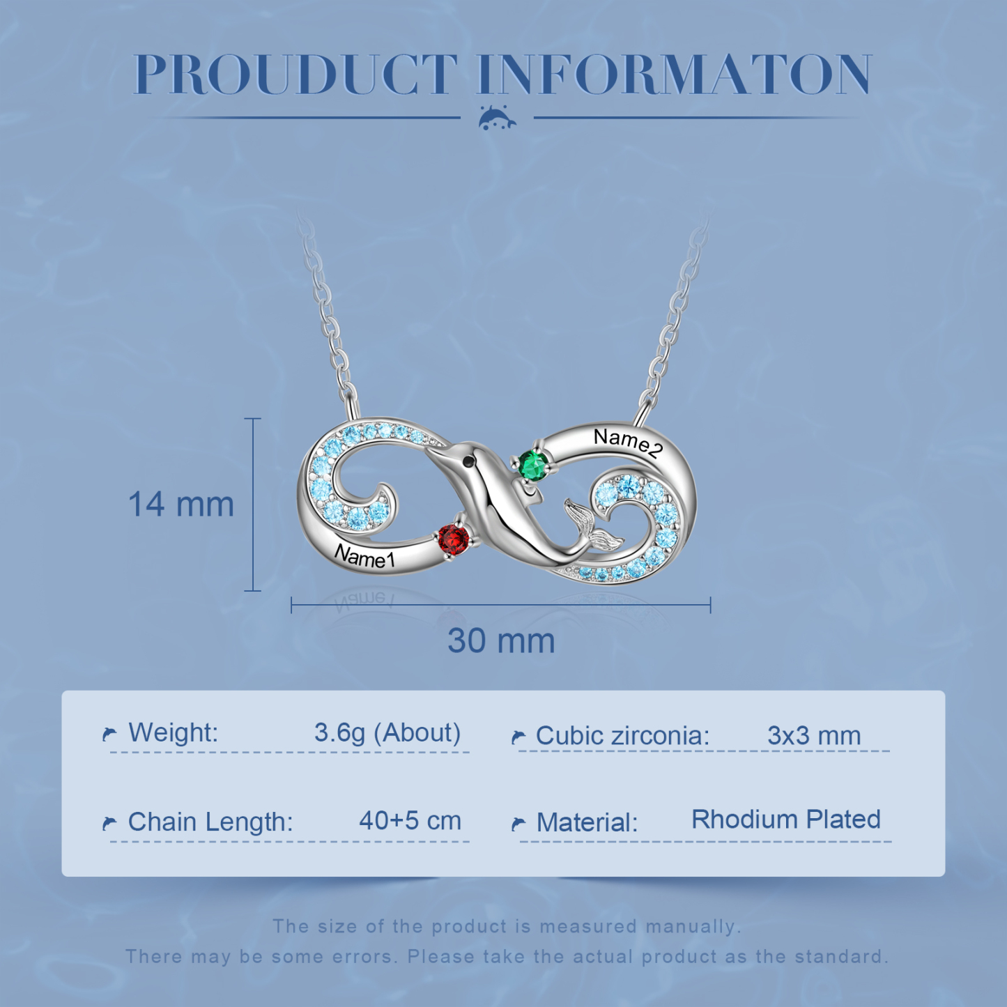 Personalised Infinite Dolphin Necklace With 2 Birthstones Custom Names Best Gift For Her-Jessemade AU