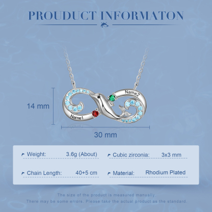 Personalised Infinite Dolphin Necklace With 2 Birthstones Custom Names Best Gift For Her-Jessemade AU