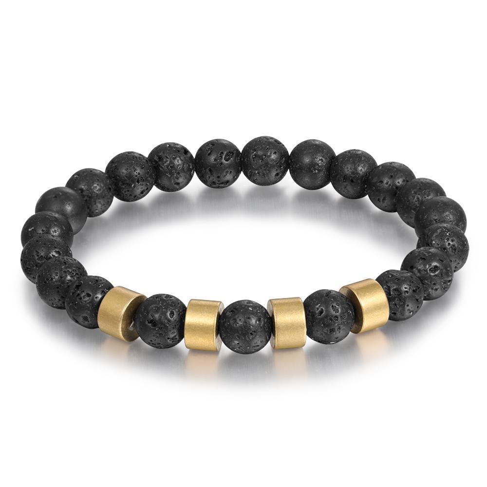 Black Lava Rock Beaded Bracelet Men Bracelet Custom 4 Names Gift for Him-Jessemade AU