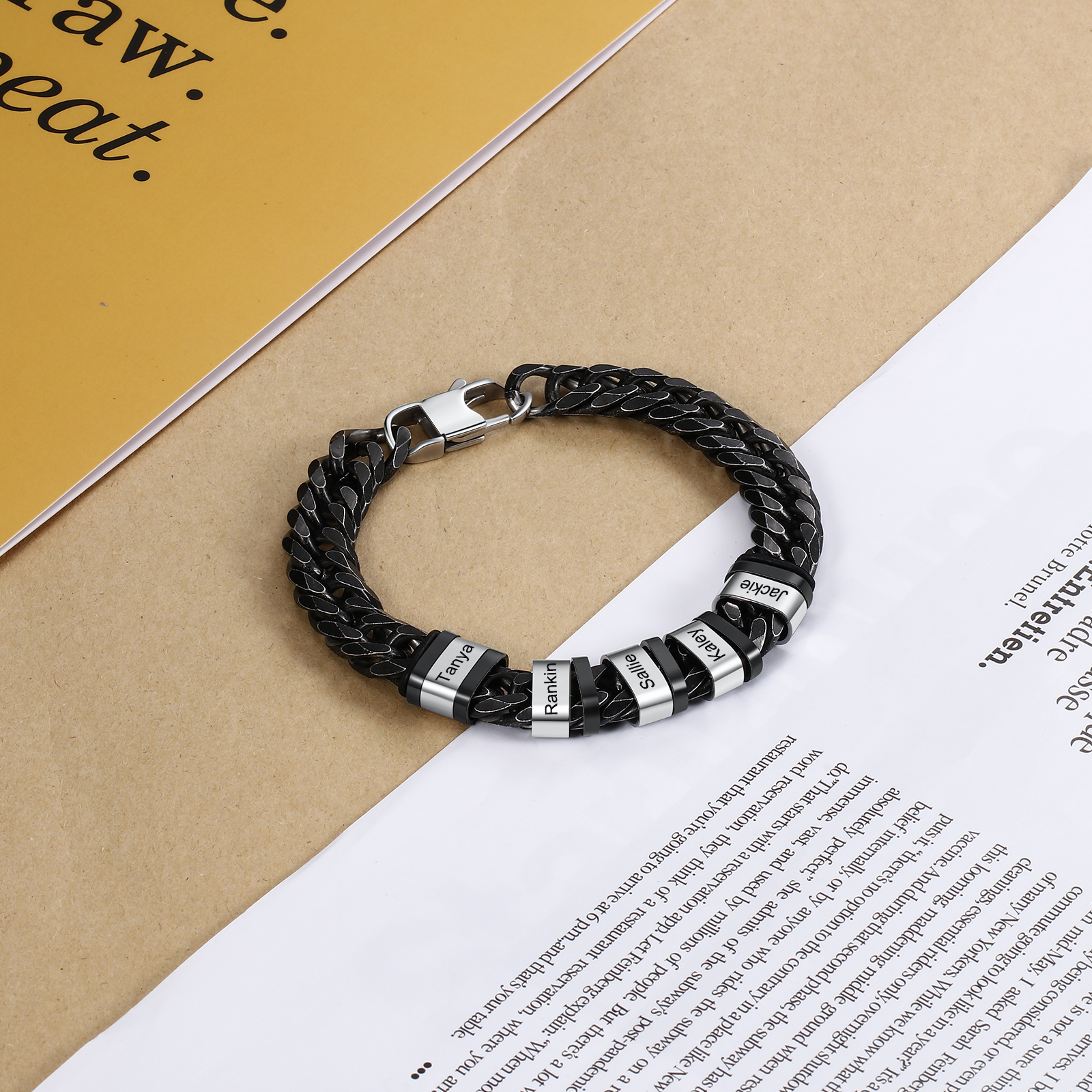 Personalised Black Stainless Steel Bracelet Custom 5 Names Men's Women's Bracelets For Couple-Jessemade AU