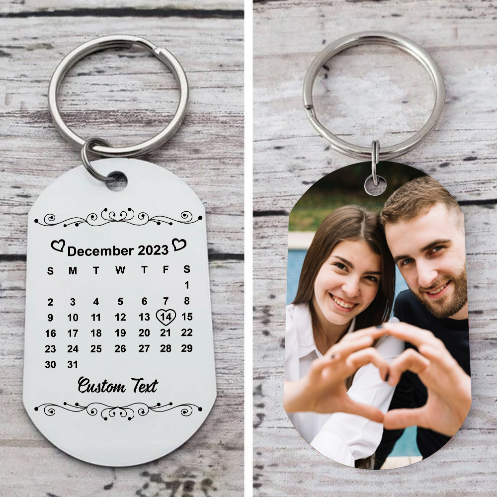 Couple Photo Keychain Customised Text & Date Keyring Calendar Valentine's Day Gifts for Him/Her-Jessemade AU