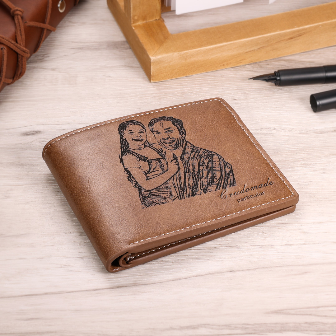 Personalised Leather Wallet Engraved Photo Short Purse Gifts For Men-Jessemade AU