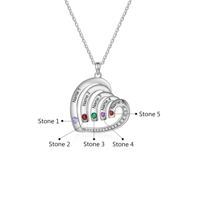 Personalised Heart Pendant Necklace Custom 5 Birthstones & 5 Names Necklace Gifts for Her-Jessemade AU