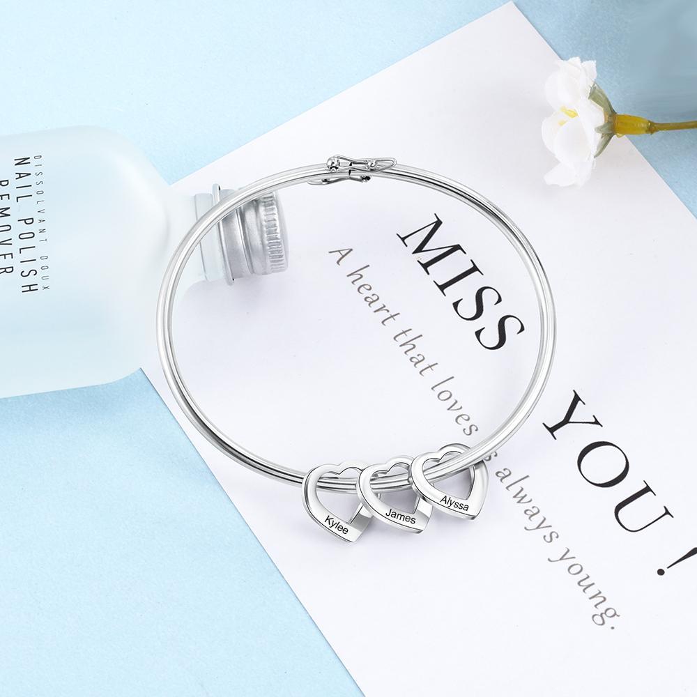 Personalised 5 Names Bangle with Heart Shape Pendants-Jessemade AU