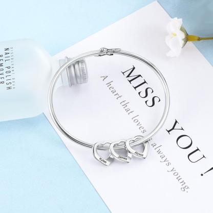 Personalised 5 Names Bangle with Heart Shape Pendants-Jessemade AU