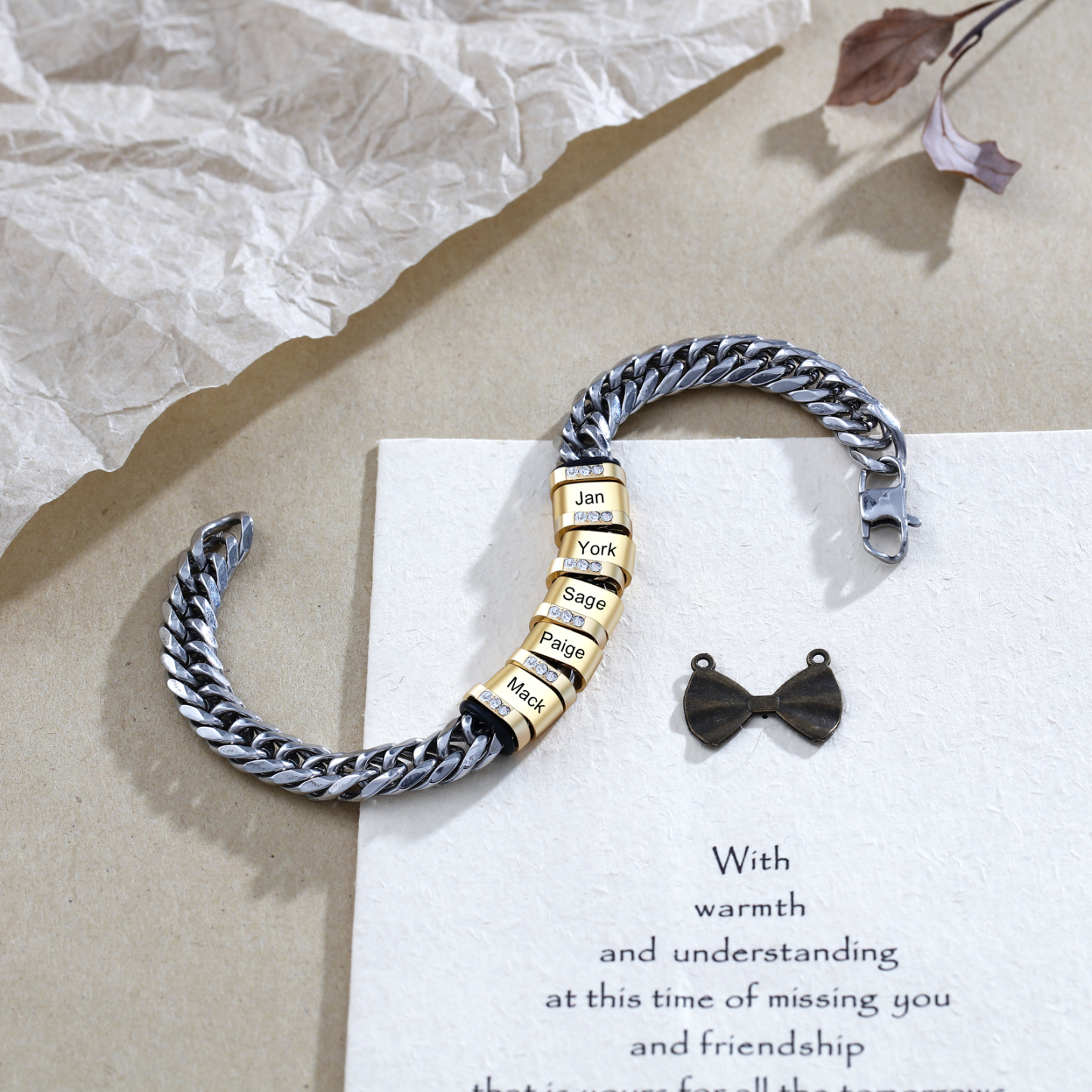 Personalised Cuban Chain Bracelet Customised Name Bracelet with 5 Beads-Jessemade AU