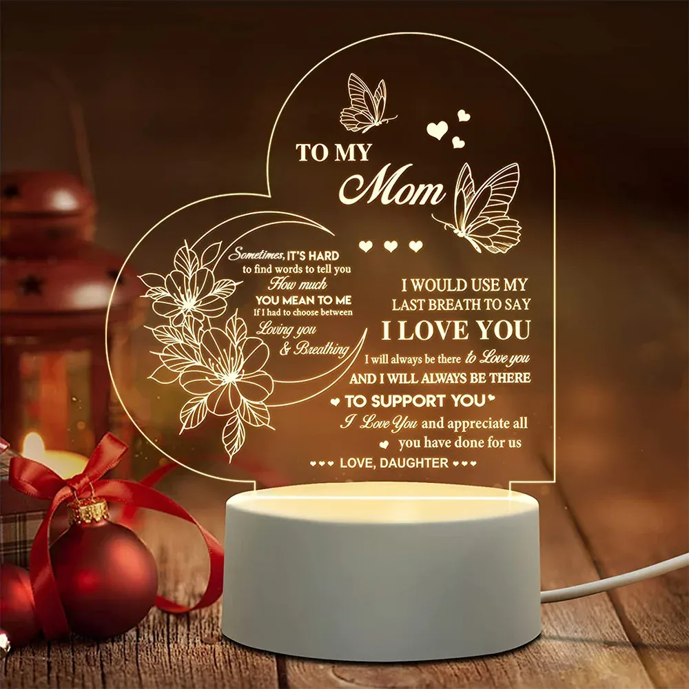 To My Mom- Flower Heart Night Light LED Lamp Bedroom Decoration For Mother-Jessemade AU